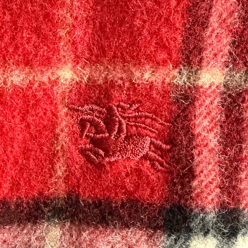 BURBERRY Red Plaid Lambswool Scarf - Picture 3 of 5